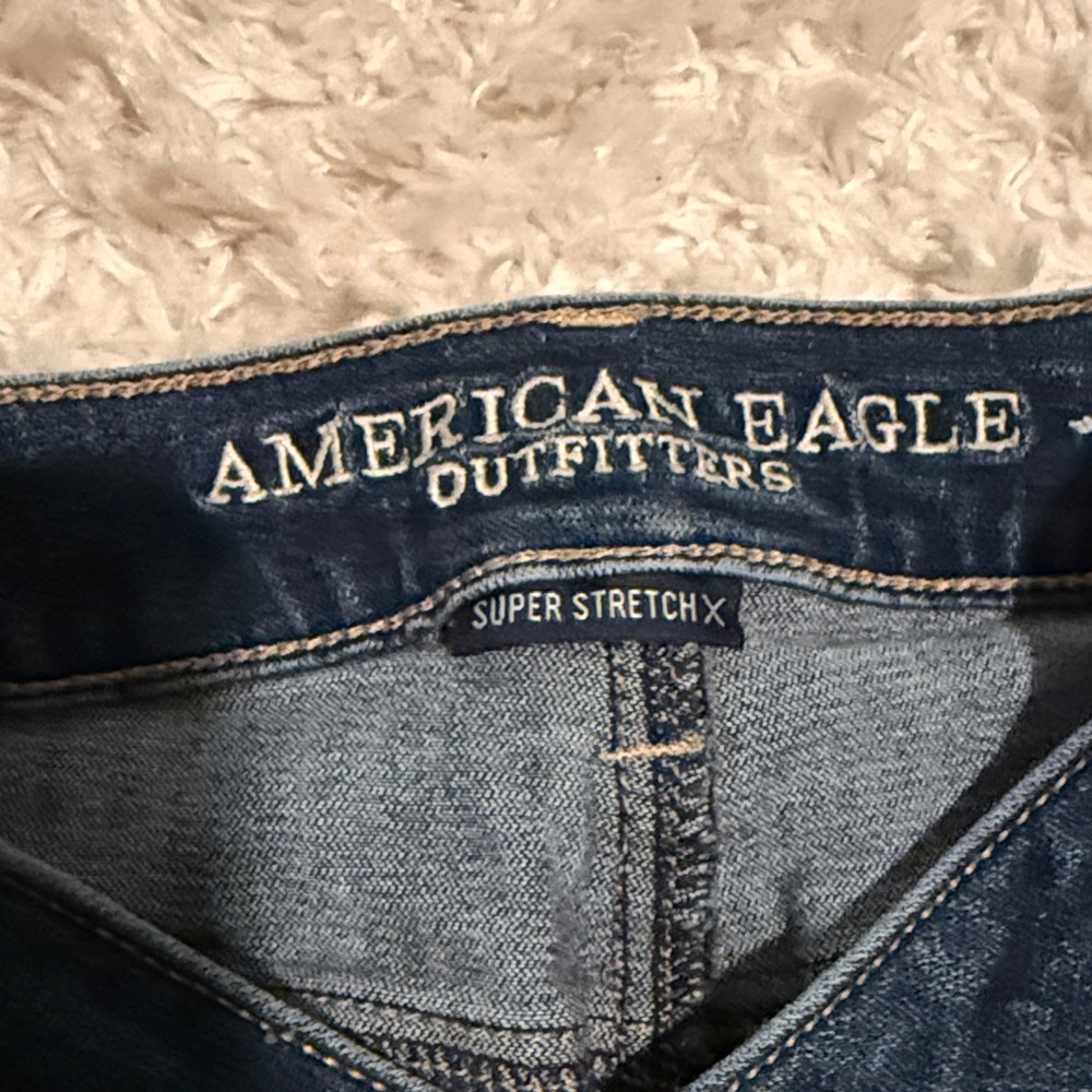 AEO Dark Blue Distressed Skinny Jeans - Picture 2 of 15